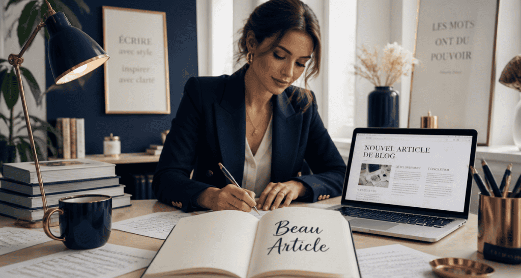 beau article pour blog, rédactrice et bureau moderne