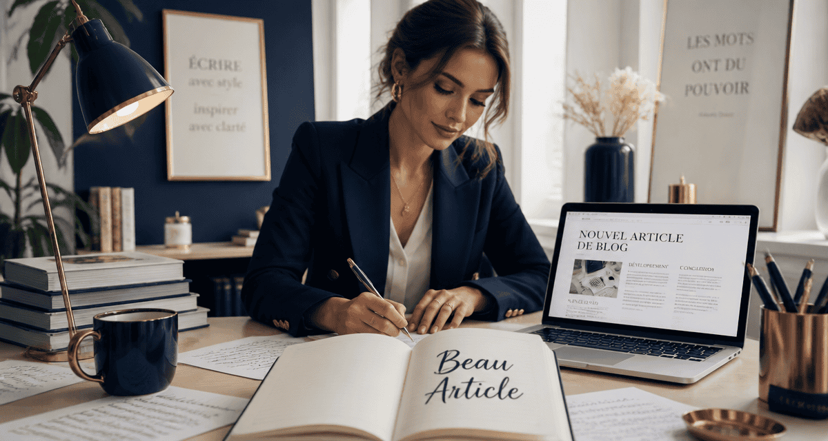 beau article pour blog, rédactrice et bureau moderne