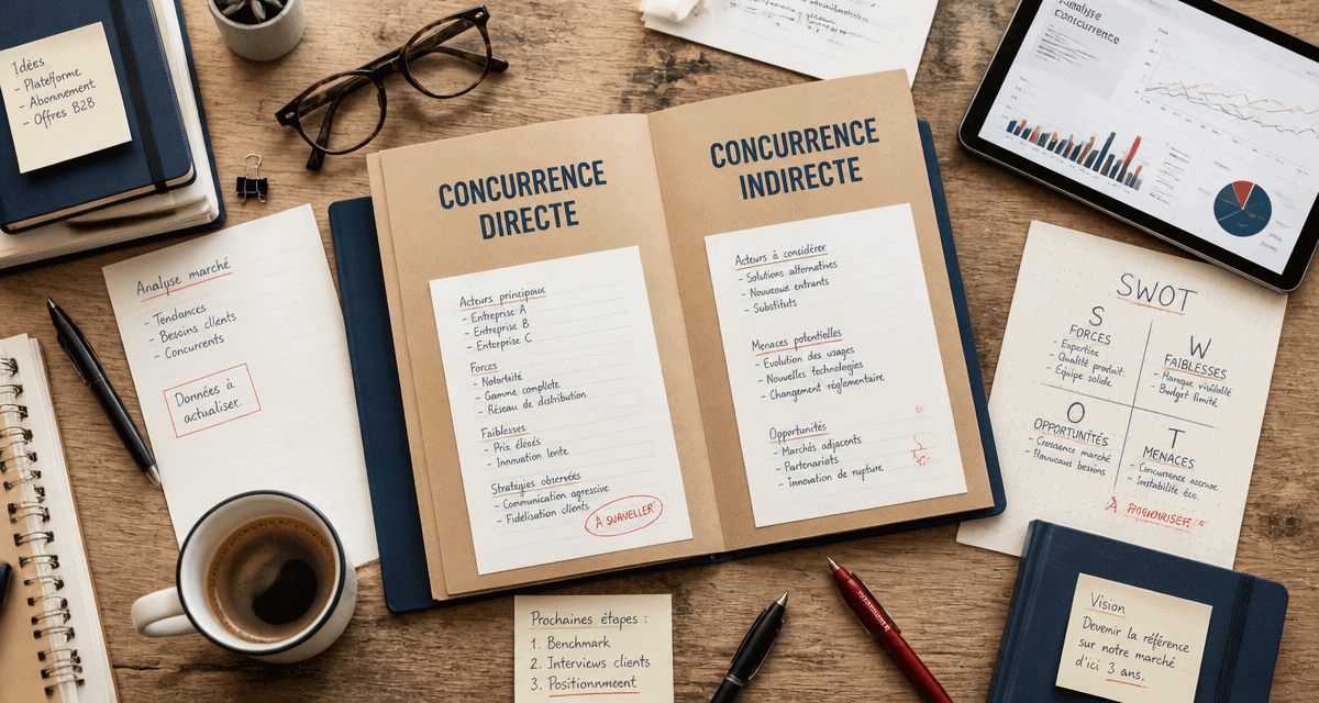 Bureau avec dossiers concurrent direct et indirect