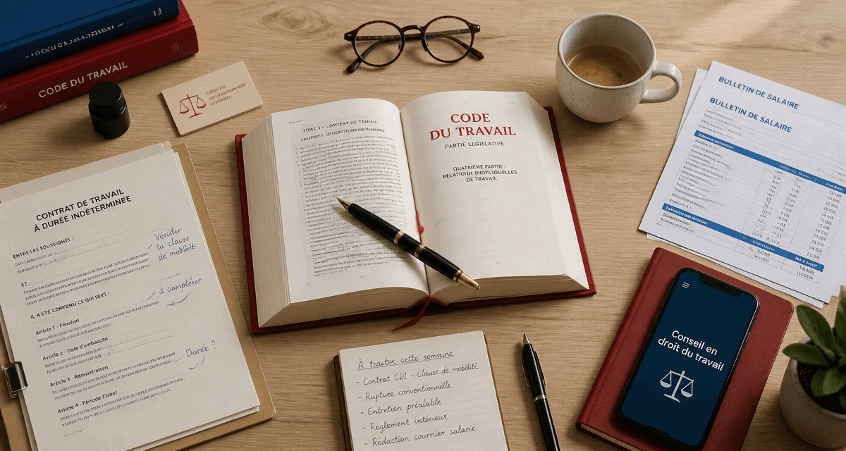 conseil droit travail code du travail sur bureau