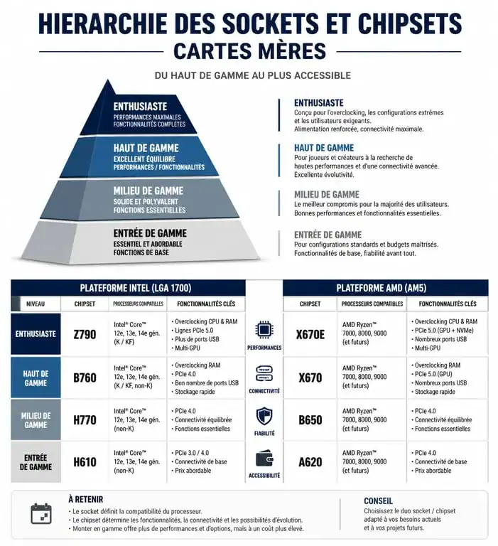 Infographie comparative des sockets et chipsets pour carte mère
