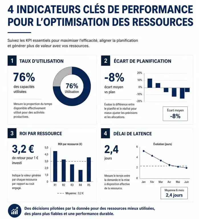 Infographie des indicateurs clés de performance pour l'optimisation des ressources en entreprise