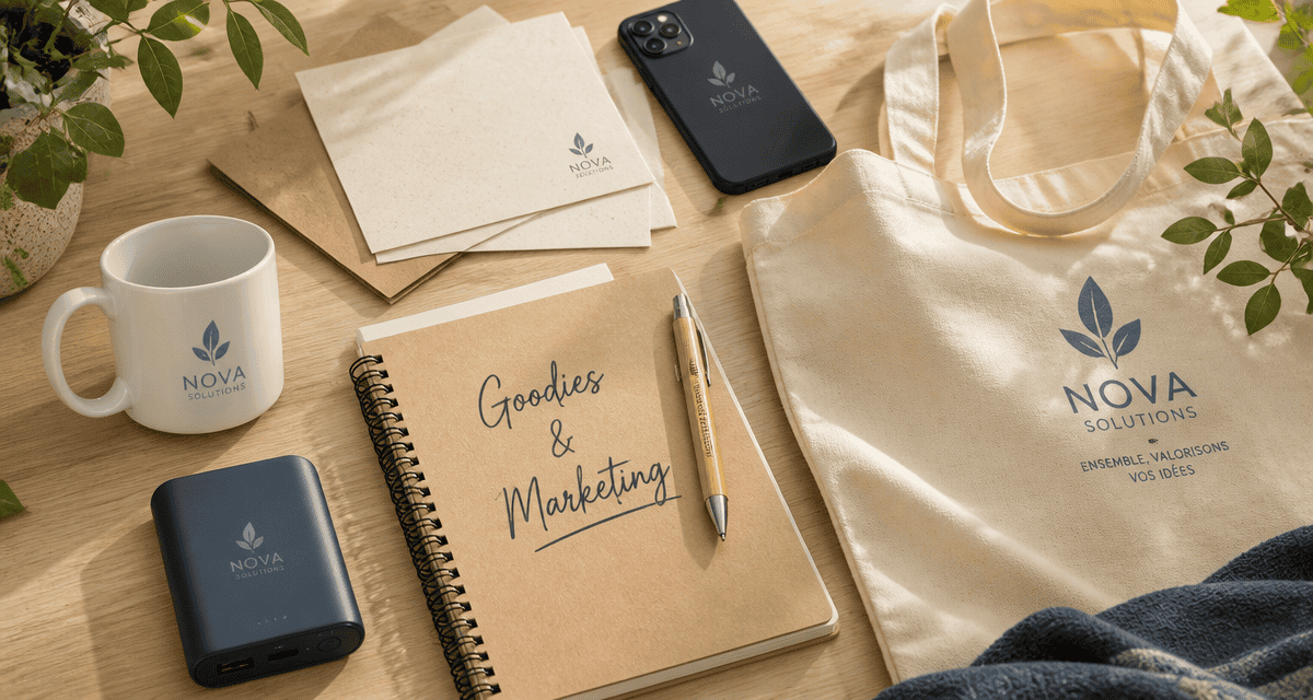 Goodies définition : objets publicitaires sur table