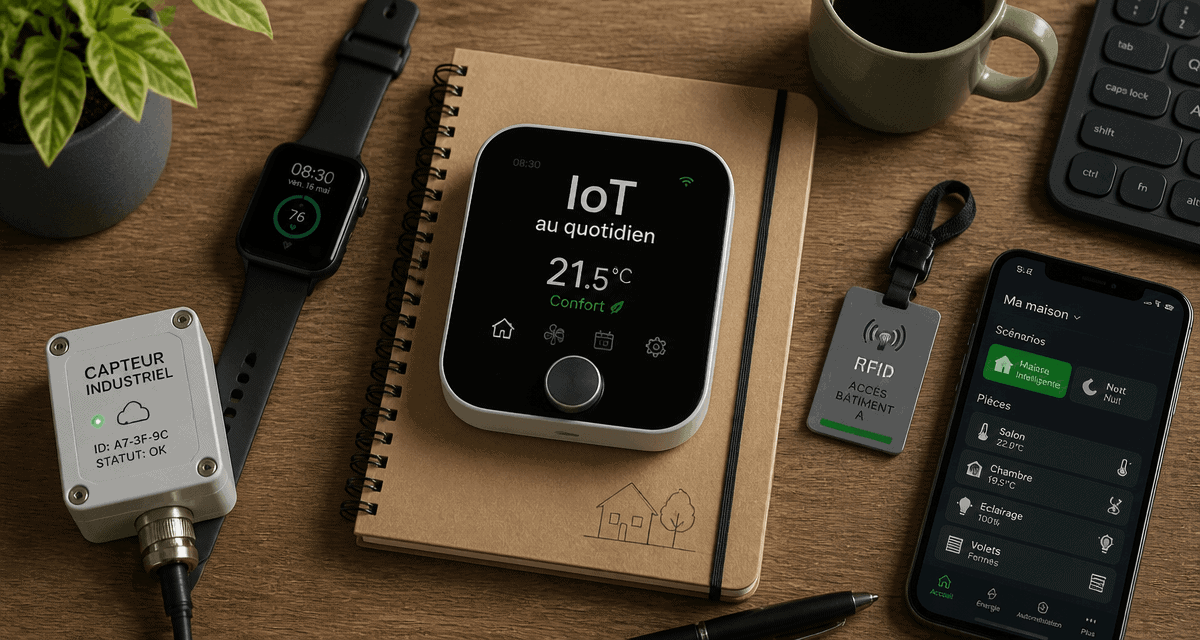 iot exemple avec objets connectés sur un bureau