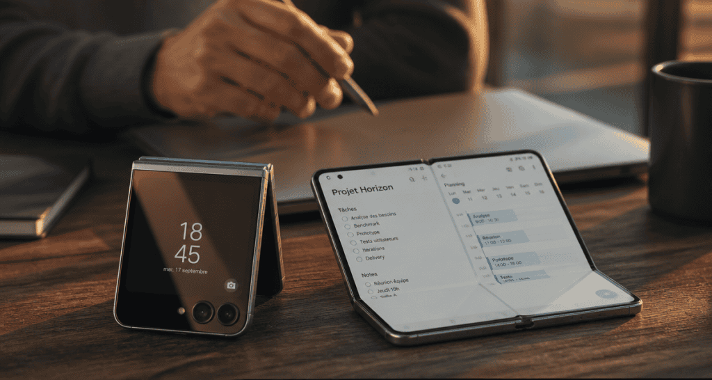 meilleur smartphone pliable clapet et livre sur table