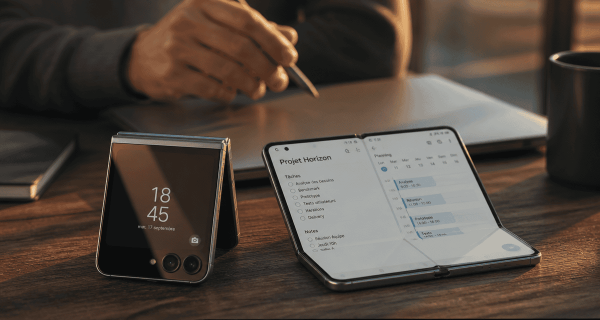 meilleur smartphone pliable clapet et livre sur table