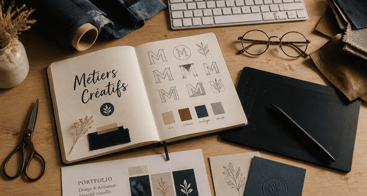 bureau metiers creatifs flat lay