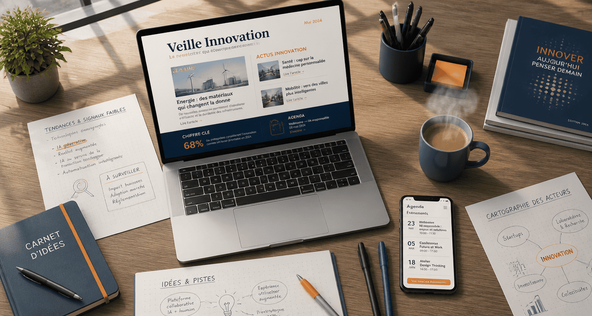 newsletter innovation sur ordinateur portable au bureau