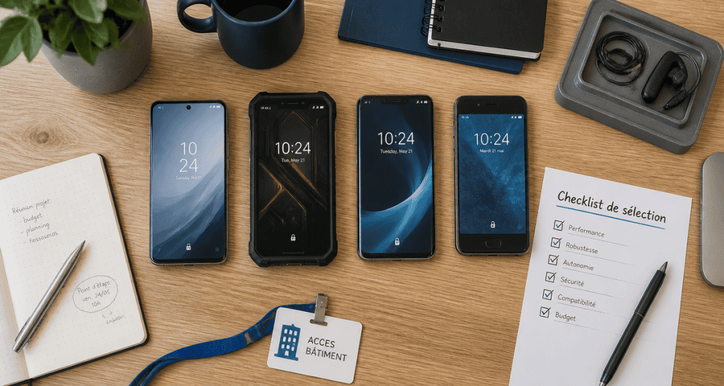 smartphone professionnel sur bureau moderne