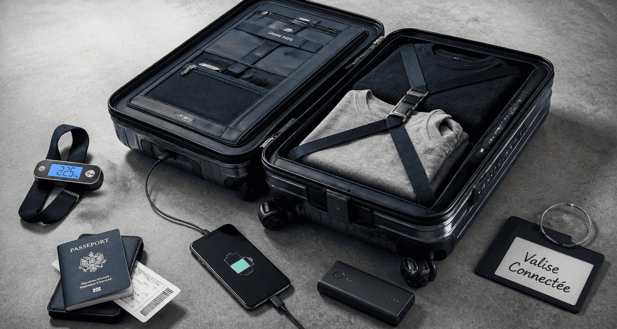 valise intelligente ouverte à l'aéroport avec batterie amovible