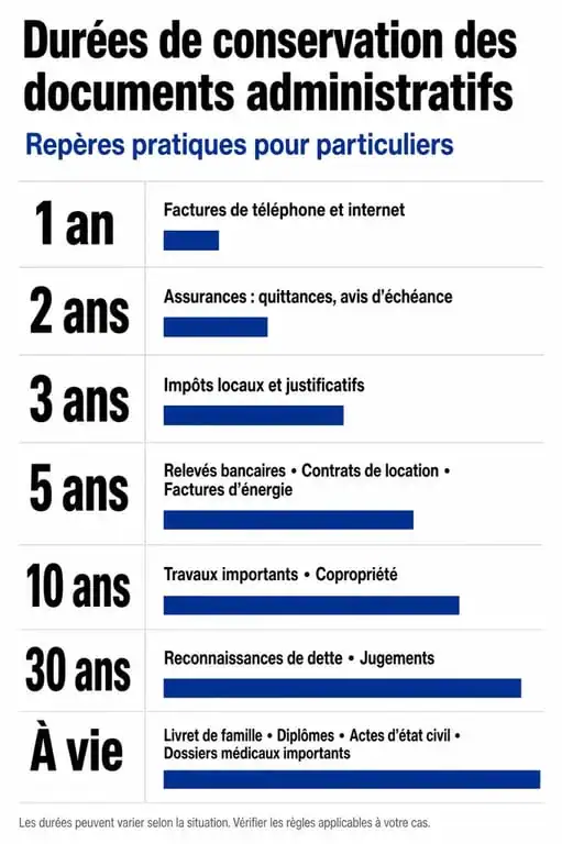 Tableau récapitulatif des durées de conservation des documents administratifs et personnels