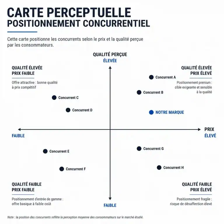 Exemple de mapping concurrentiel pour illustrer le positionnement concurrentiel sur un marché