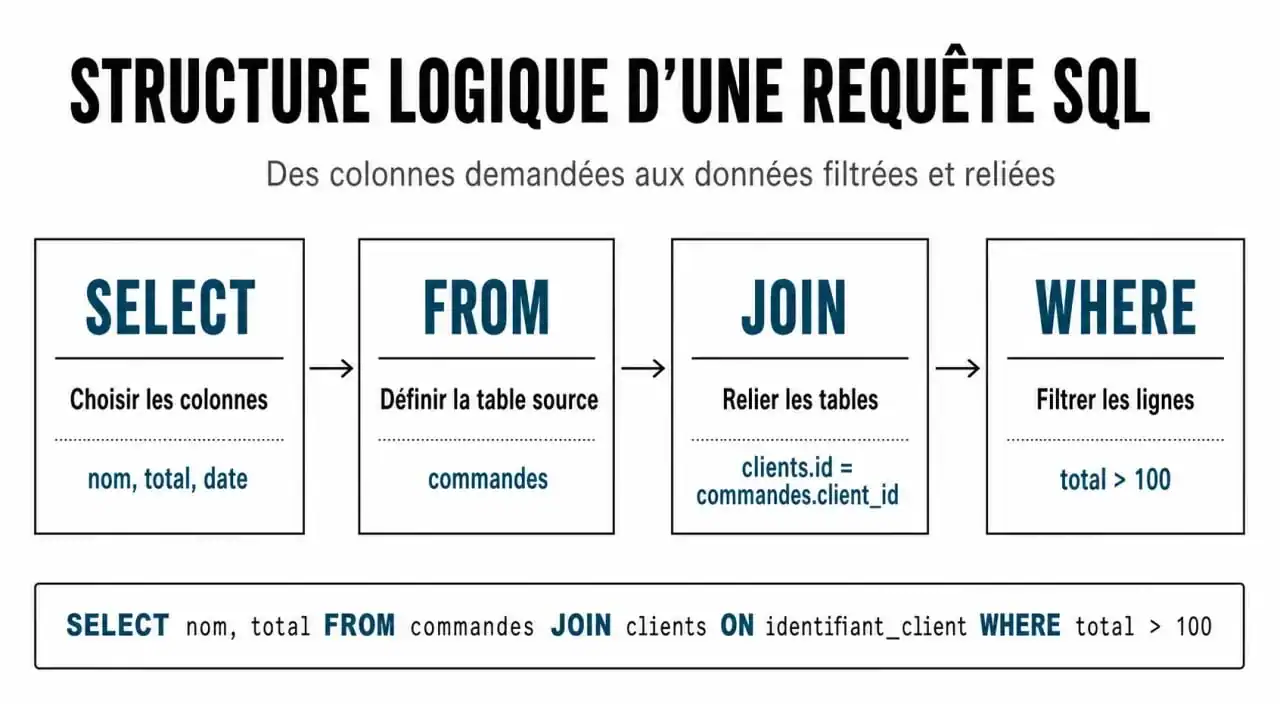 Schéma explicatif de la structure d'une requête SQL pour une formation SQL gratuite