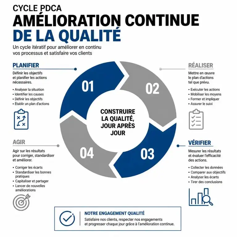 Infographie du cycle PDCA pour un système de gestion de la qualité