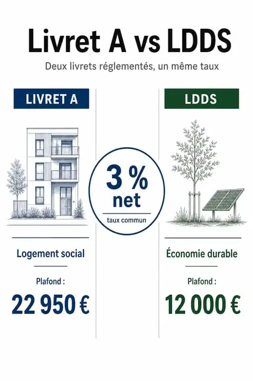 Infographie comparative entre le Livret A et le LDDS pour choisir son épargne
