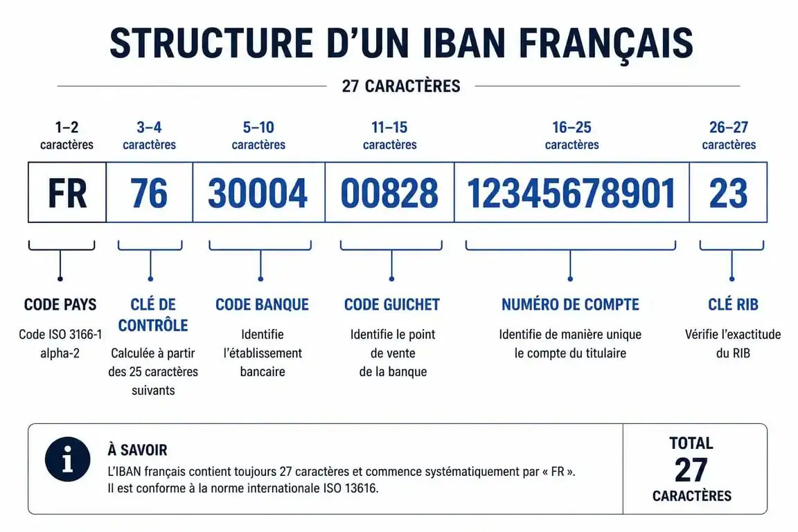 Schéma explicatif de la structure d'un RIB français pour vérifier un RIB