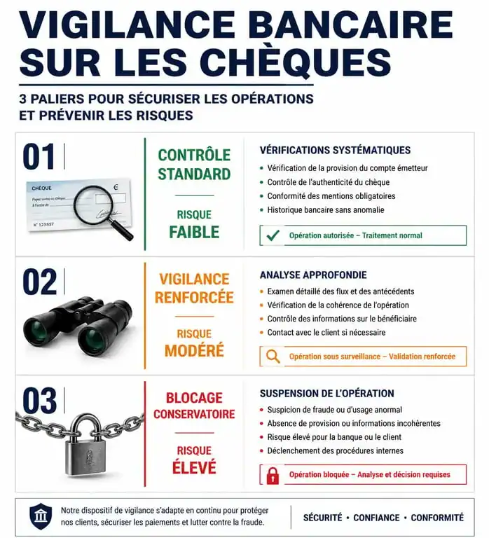 Infographie des seuils de vérification réglementaire d'un chèque en France