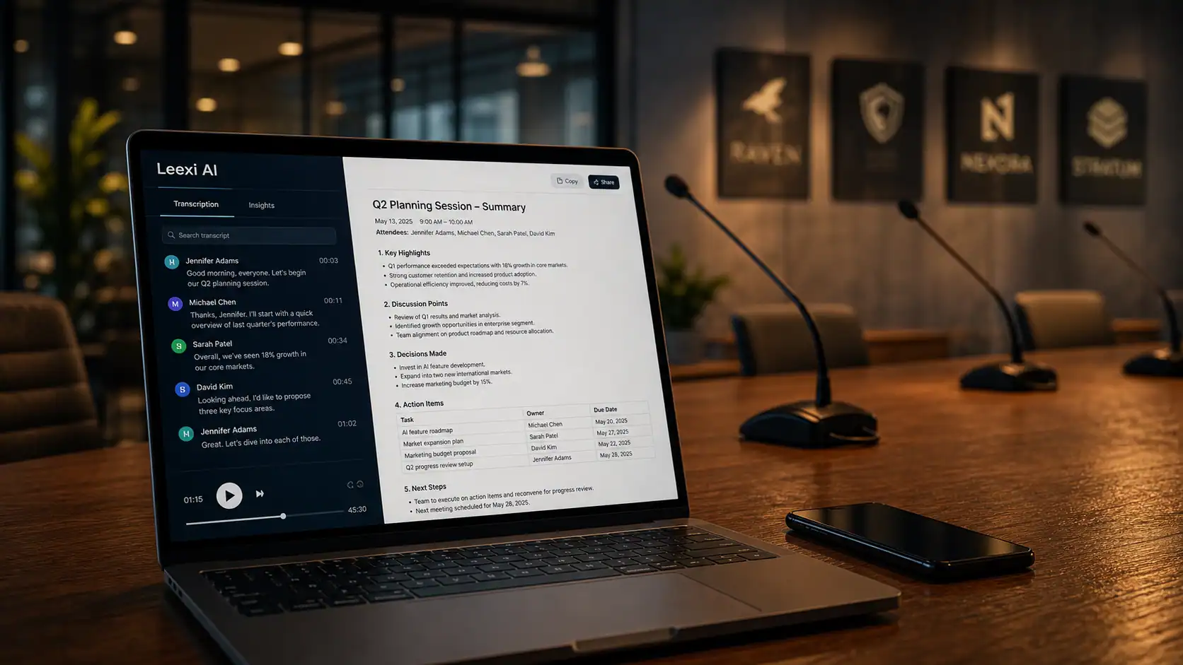 Leexi AI : transcription et compte rendu de réunion sur écran
