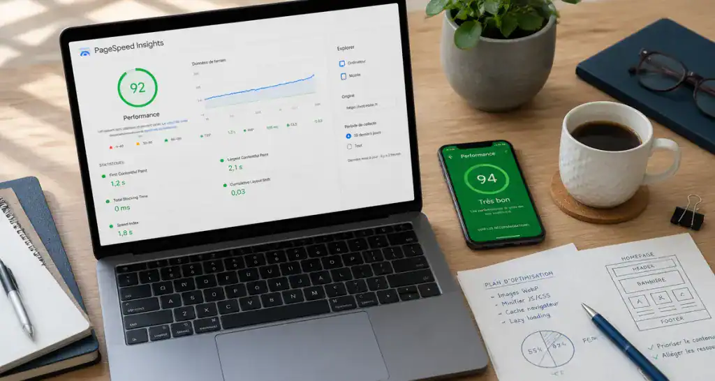 bureau avec page spedd insights affiché sur écran