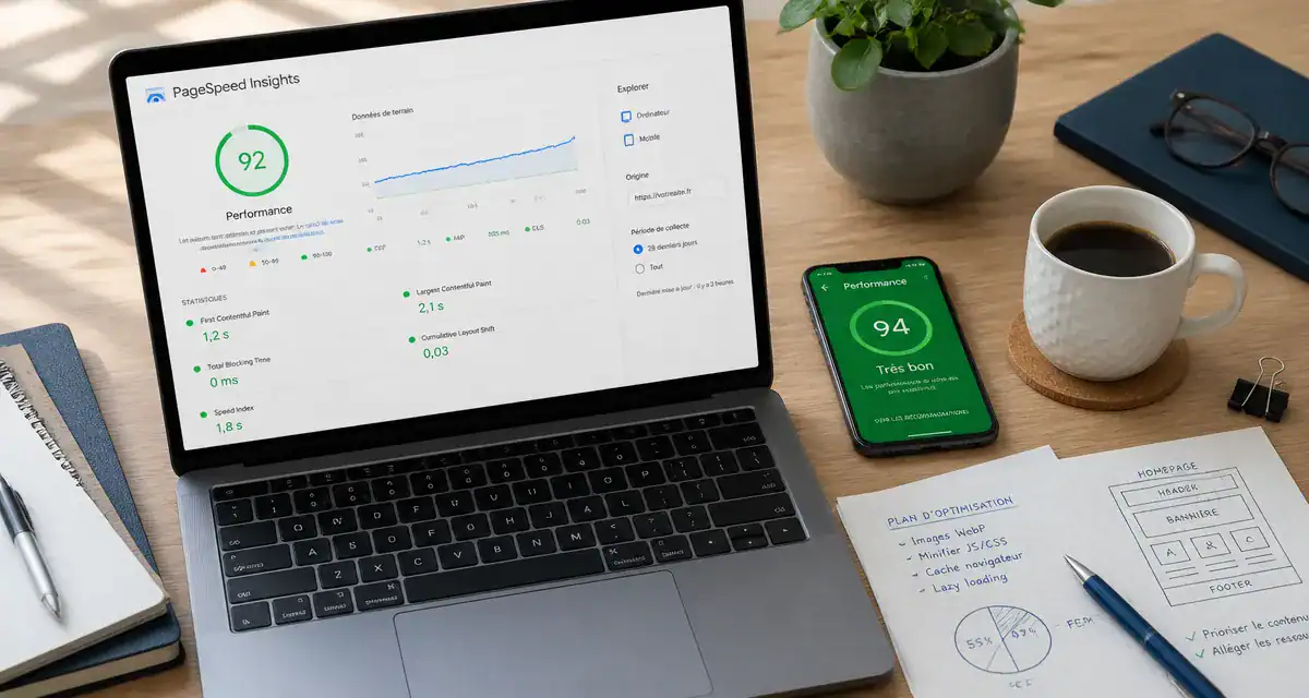 bureau avec page spedd insights affiché sur écran