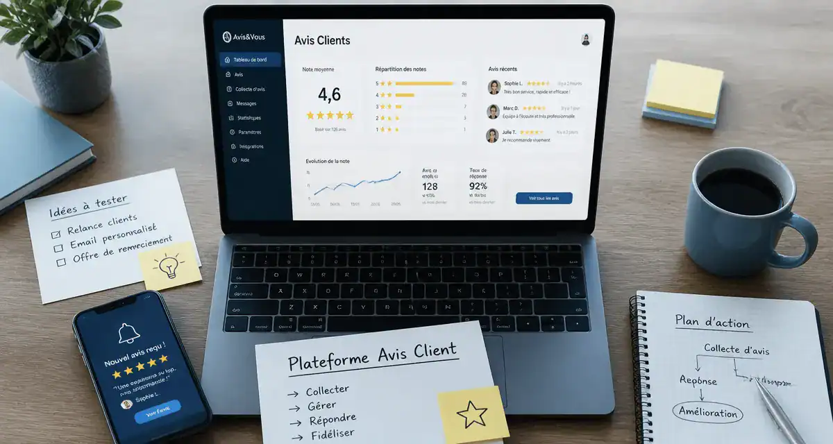 Plateforme avis client sur ordinateur et smartphone