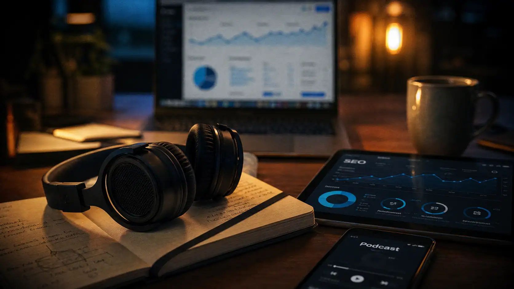 Podcast SEO : casque audio et analytics SEO