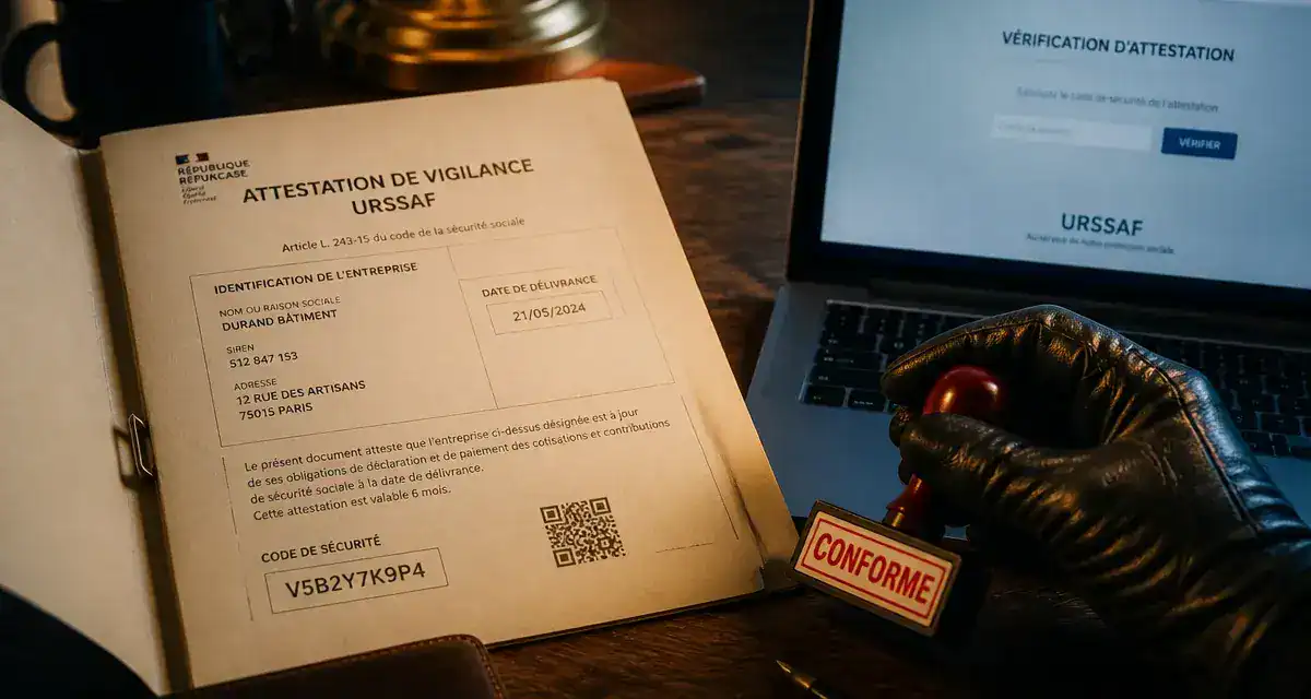 Qu est ce qu une attestation de vigilance URSSAF : 5 000 € HT, 6 mois, solidarité financière