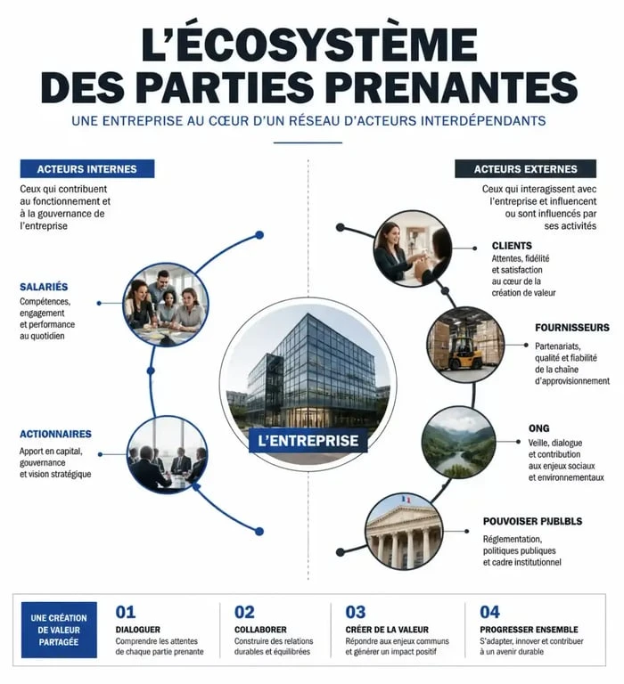 Schéma des parties prenantes internes et externes d'une organisation
