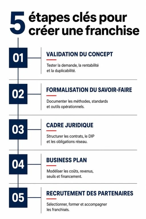 Infographie des étapes clés pour comment créer une franchise