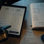 SEO ChatGPT : schéma SEO vs GEO sur bureau