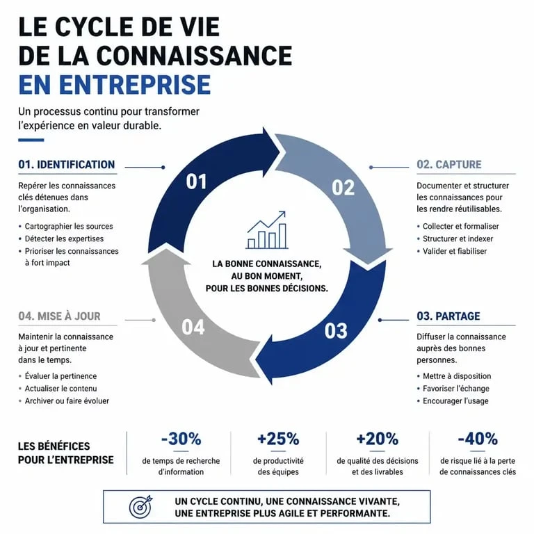 Schéma du cycle de vie de la gestion de la connaissance en entreprise