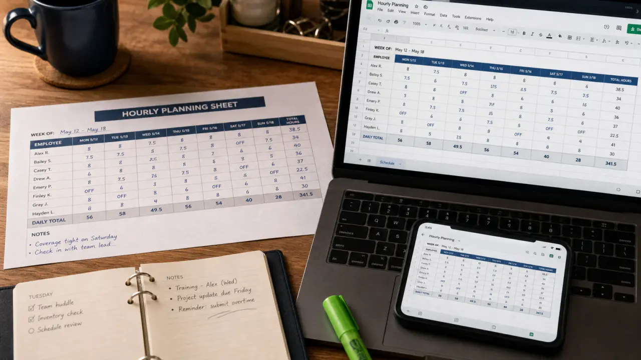 Planning horaire de travail gratuit avec Excel et Google Sheets