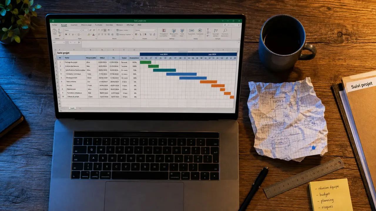 Excel gestion de projet : tableau Gantt et suivi des tâches