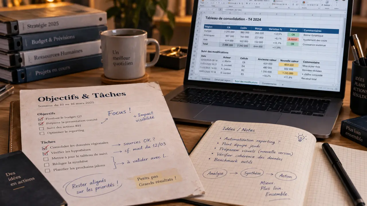 Formation en ligne bureautique pour objectifs et tâches : bureau et tableau à consolider