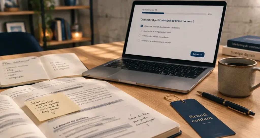Brand content definition : quiz en ligne sur ordinateur portable