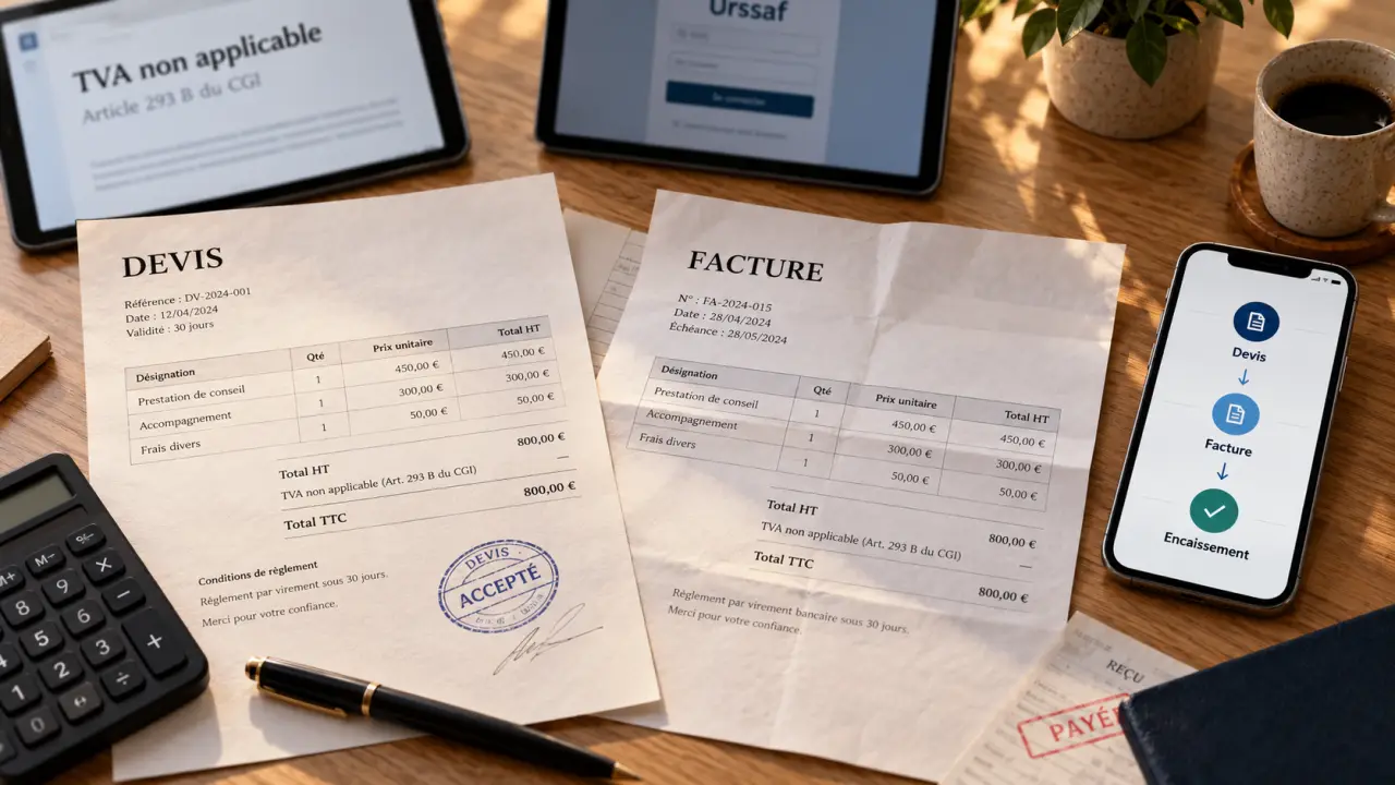 Logiciel facture auto entrepreneur : TVA non applicable et Urssaf