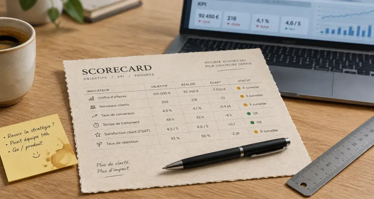 Scorecard sur une table : objectifs, indicateurs et décisions