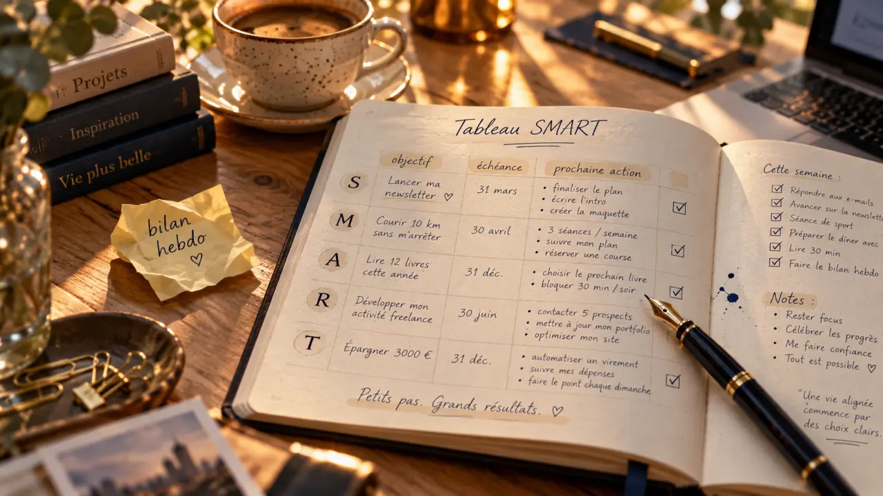 Tableau des objectifs SMART pour actions hebdomadaires